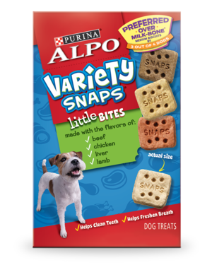 Alpo Variety Snaps Little Bites Made With Beef, Chicken, Liver and Lamb Flavors