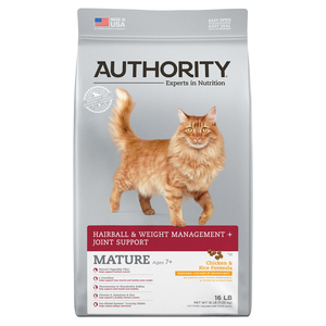 Authority Hairball & Weight Management + Joint Support Chicken & Rice Formula For Mature Cats