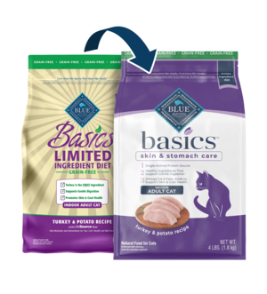 Blue Buffalo Basics Turkey & Potato Recipe (Skin & Stomach Care) For Indoor Adult Cats