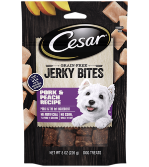 Cesar Grain-Free Jerky Bites Pork & Peach Recipe