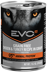 Evo 95% Animal Protein Grain Free Chicken & Turkey Recipe In Gravy