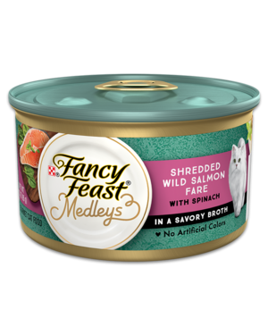 Fancy Feast Medleys Shredded Wild Salmon Fare With Spinach In A Savory Broth