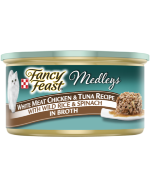 Fancy Feast Medleys White Meat Chicken & Tuna Recipe With Wild Rice & Spinach In Broth
