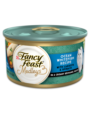 Fancy Feast Medleys Ocean Whitefish Recipe With Carrots & Spinach In A Creamy Bechamel Sauce