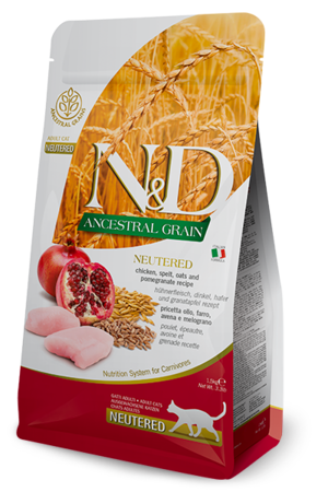 Farmina N&D Ancestral Grain Chicken, Spelt, Oats and Pomegranate Recipe For Neutered Adult Cats