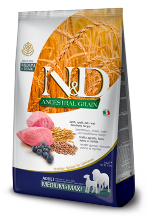 Farmina N&D Ancestral Grain Medium & Maxi Adult Lamb, Spelt, Oats and Blueberry Recipe