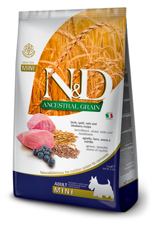 Farmina N&D Ancestral Grain Mini Adult Lamb, Spelt, Oats and Blueberry Recipe