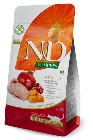 Farmina N&D Pumpkin Quail, Pumpkin and Pomegranate Recipe For Neutered Adult Cats