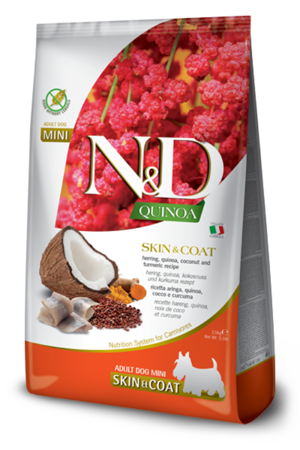 Farmina N&D Quinoa Mini Skin & Coat Recipe With Herring, Quinoa, Coconut and Turmeric For Dogs