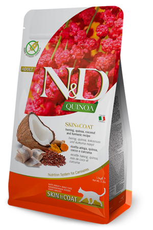 Farmina N&D Quinoa Skin & Coat Recipe With Herring, Quinoa, Coconut and Turmeric For Adult Cats