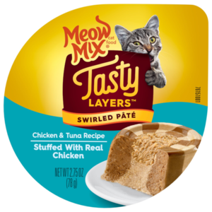 Meow Mix Tasty Layers Chicken & Tuna Recipe Stuffed With Real Chicken (Swirled Paté)