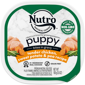 Nutro Puppy Bites In Gravy Tender Chicken, Sweet Potato & Pea Recipe