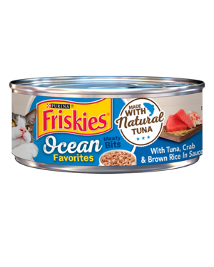 Purina Friskies Ocean Favorites Meaty Bits With Tuna, Crab & Brown Rice In Sauce