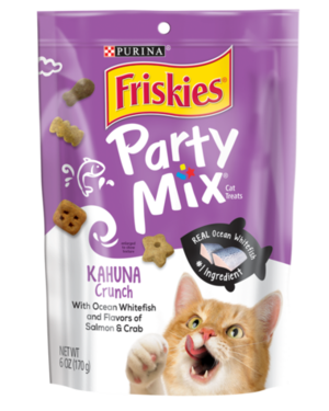 Purina Friskies Party Mix Crunch Kahuna With Ocean Whitefish and Flavors of Salmon & Crab