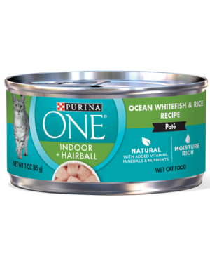 Purina One Indoor + Hairball Ocean Whitefish & Rice Recipe Pate For Cats