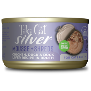 Tiki Cat Silver Mousse & Shreds Chicken, Duck & Duck Liver Recipe In Broth