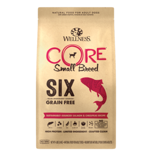 Wellness Core Six Grain Free Sustainably-Sourced Salmon & Chickpeas Recipe For Small Breed Dogs