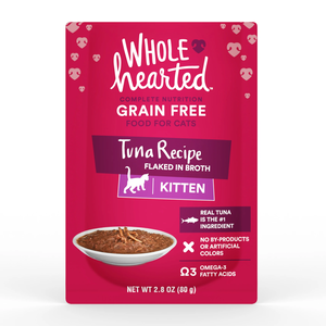 WholeHearted Grain Free Wet Cat Food Tuna Recipe Flaked In Broth For Kittens