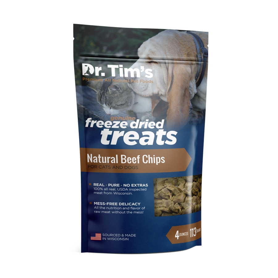 Dr. Tim's Freeze Dried Treats Natural Beef Chips For Cats and Dogs